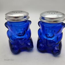 Vintage Honey BEAR Salt Pepper Shakers Colbalt Blue 3.75