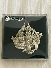 NICE  BOXED 1997 LONGABERGER BAYBERRY PEWTER BASKET ORNAMENT with RIBBON picture