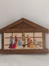 Christmas Needlepoint Nativity Scene Handmade Wood Framed 10”X 7” picture