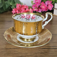 Vintage Paragon Teacup and Saucer Brown and Gold w/ English Rose Tea Cup picture