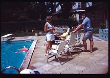 1972 Pool Party Adults Poolside Smoking Talking Staring Vintage 35mm Slide picture