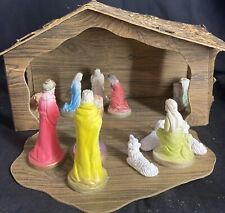 Nativity Scene Cardboard w Fold out No Light Ceramic Figures Vintage picture