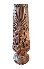 Hand Carved Teak Vase / Candle Holder Mid Century MCM From Thailand 10” X 4” picture