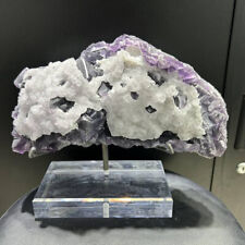 13LB Top Natural Purple Fluorite Quartz Crystal Cluster Mineral Specimen + stand picture