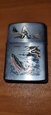 Vintage 1966 Zippo Lighter Fly Fisherman Fishing Jumping Fish Salmon  picture