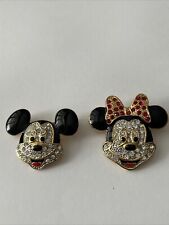 Lot Of 2 Disney Brooches Pins Mickey And Minnie Enamel With Crystals picture