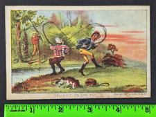 Vintage 1879 Currier & Ives Caught on the Fly Fishing Men Dog Trade Card picture