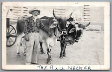 Postcard Tucson AZ c1956 Man With Two Bulls CDS Slogan Cancel picture