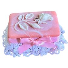 VTG Incolay Trinket Ring Box Pink Stone Embellished Feminine Grandma-Core Barbi picture