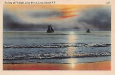 Long Beach Island NY New York Sunset Twilight Sailboat Sailing Vtg Postcard R9 picture