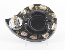 Vintage Lucite Abalone Glitter Black Ashtray and Lighter Teardrop Shaped 6.5