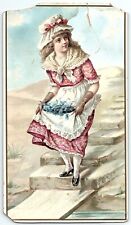 c1880 VICTORIAN GIRL LARGE TRADE CARD ALFRED TENNYSON POEM ON REVERSE  Z5221 picture