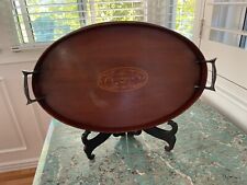 Antique Edwardian Mahogany Inlaid Oval Butlers Serving Tray by Manning Bowman Co picture