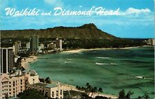 Waikiki Beach Diamond Head Hotels Beach Panoramic Hawaii Chrome Postcard     5W picture