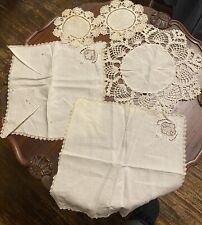 Vintage Homemade Linen And Crochet Doilies Lot Of 5 picture