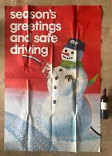 1950s Mobil Oil Advertising Poster Snowman Print Season's Greetings Safe Driving picture