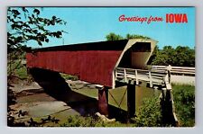 IA-Iowa, General Greetings, Holliwell Covered Bridge, Vintage Souvenir Postcard picture