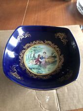 Blue Venice Porcelain Cobalt Decorative Serving  Bowl Romeo&Juliet Gold Trim 22k picture