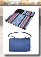 Striped Plush Fleece Outdoor Picnic Blanket w/ Handle & Zipper Pouch NEW picture
