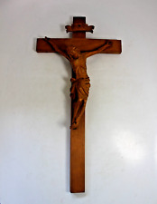 Vintage Hand Carved Wood ANRI Crucifix Wooden Wall Cross Figurine Handmade Italy picture