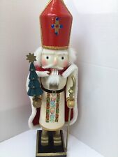 Vintage Nut Cracker 20.9 Inches Rare Unique White Red Jeweled Hat Ribbon Front picture