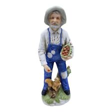 Vintage Homco Figurine #1409 Old Man with Apples Feeding Squirrel Farmer picture