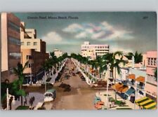 c1945 Evening Lincoln Road Miami Beach Florida FL Old Cars Street Linen Postcard picture