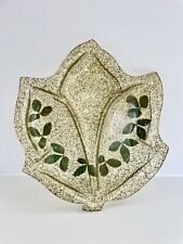 Vintage MCM 1960 Gold Glitter Leaves Lucite Acrylic Divided Platter Tray picture