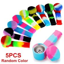 5PCS 3.4'' Mini Silicone Smoking Hand Pipe with Metal Bowl & Cap Lid Pocket Pipe picture