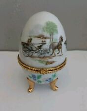 Imperial Treasures Porcelain Hand Painted Egg Hinged Floral Trinket Box 9175 picture