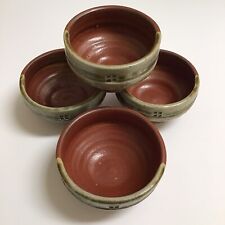 Japanese Studio Art Pottery SET OF 4 Tea Bowls Cups Matcha Rust Glazed Handmade picture