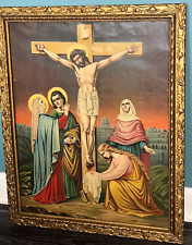 GLORIOUS ANTIQUE NUNS CONVENT FRAMED CRUCIFIXION W/ MOURNERS 22