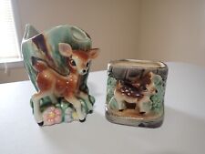 Two Cute Vintage Ceramic Deer/Fawn Small Planters picture