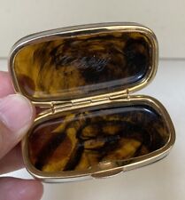 vintage faux tortoise shell trinket jewelry Box miniature gold trim spring close picture