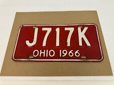 Vintage Original 1966 OHIO, OH, License Plate J 717 K, White Text, Red Plate picture