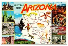 Arizona Petley Map Multiview Navajo Indian Horse Cactus Route 66 AZ Postcard D15 picture