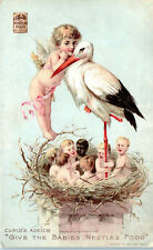 1910s Give the Babies Nestle's Food with Cupid and Stork Advertising Postcard picture