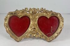 Vintage Solid Brass Double Heart Picture Frame Free Standing Floral Ornate picture