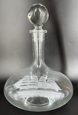Vtg. Toscany Hand Made Blown Etched Crystal Clipper Ship's Liquor Decanter New picture
