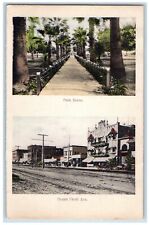 c1910's Park Scene Ocean Front Avenue Dual Scene Long Beach CA Unposted Postcard picture