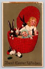 Fantasy Girls Rabbits In Basket Easter P700 Germany Trimmed picture