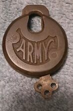 Vintage US Army Cast Iron Pancake Lock Padlock with Key Original Antique.Lock  picture