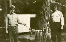 NA25 Vtg Photo TWO FISHERMEN CAMPERS, FISH CATCH ON STRINGER c Early 1900's picture