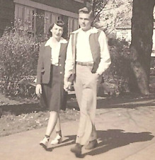 6B Photograph Cute Couple Handsome Man Pretty Woman Holding Hands 1940's  picture