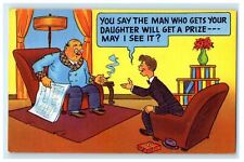 c1940's Man Cigarette Smoking Finding Daughter Comic Humor Funny Postcard picture