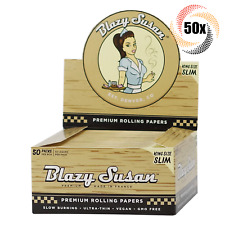 Full Box 50x Packs Blazy Susan Unbleached King Slim Rolling Papers | 50 Per Pack picture