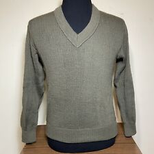 Vintage French Army OD Mens Small Green Wool Sweater V-Neck Pullover Military picture