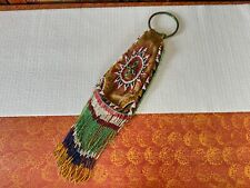 Antique Native American Pueblo Handmade Beaded Leather Pouch Bag picture