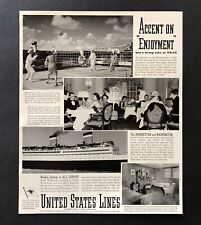 1938 United States Lines Cruise Advertisement Deck Tennis Stateroom Vtg Print AD picture
