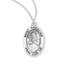Stylish Patron Saint Caroline Oval Sterling Silver Medal Size 0.9in x 0.6in picture